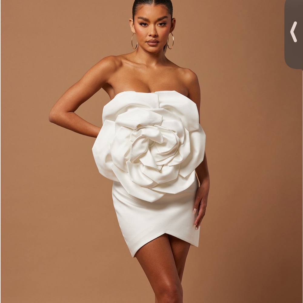 Rose satin mini dress.